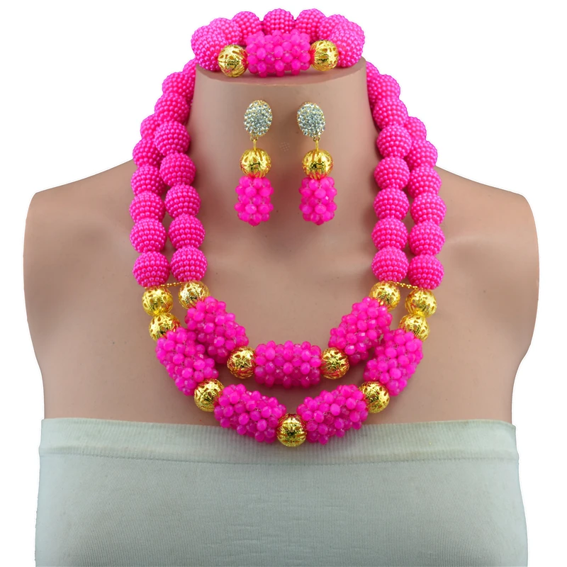 

Gorgeous Crystal Rose Nigerian African Beads Jewelry Set Dubai Gold Wedding Jewelry Set Wholesale Price Beads Set Free shipping
