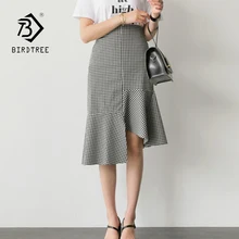 Новое поступление, Женская клетчатая юбка русалки с оборками, Ретро стиль, высокая эластичная талия, юбки для женщин, Необычные Юбки, T92903F