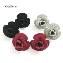Gothletic брендовые бархатные серьги-гвоздики с розой, черные/серые/бургундские массивные серьги с большим Флокированным металлическим цветком для женщин Brincos