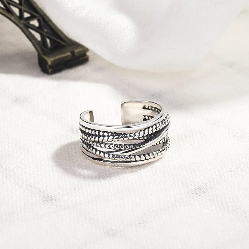 Bijoux модные настоящие 925 пробы серебряные Многослойные кольца для женщин Boho регулируемые S925 античные кольца Anillos joyas de plata