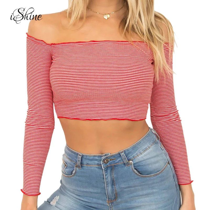 Модные женские туфли живот обнажая вязаные кроп Топ свитера с длинным рукавом и