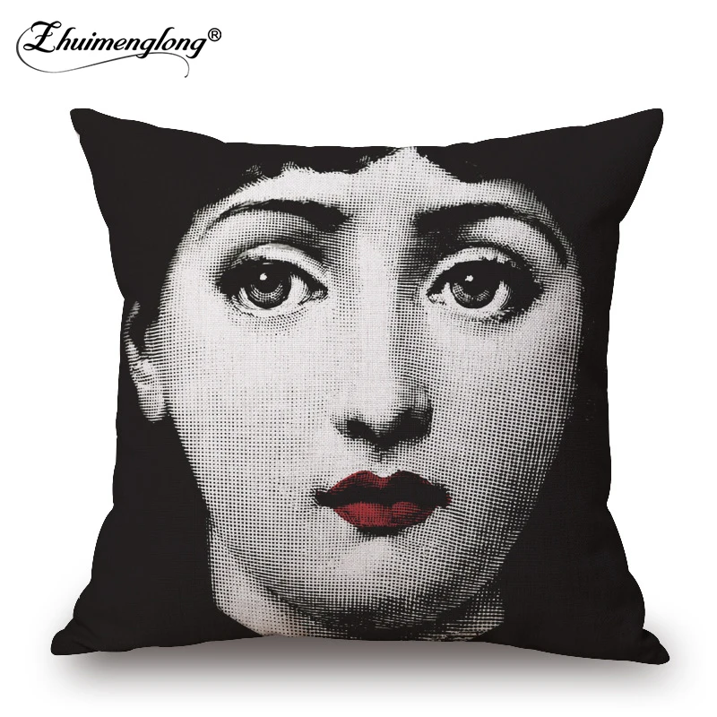 Zhuimenglong Vintage Fornasetti Art Beauty Face SKULL Custom Made Pillow Cover Black WHite