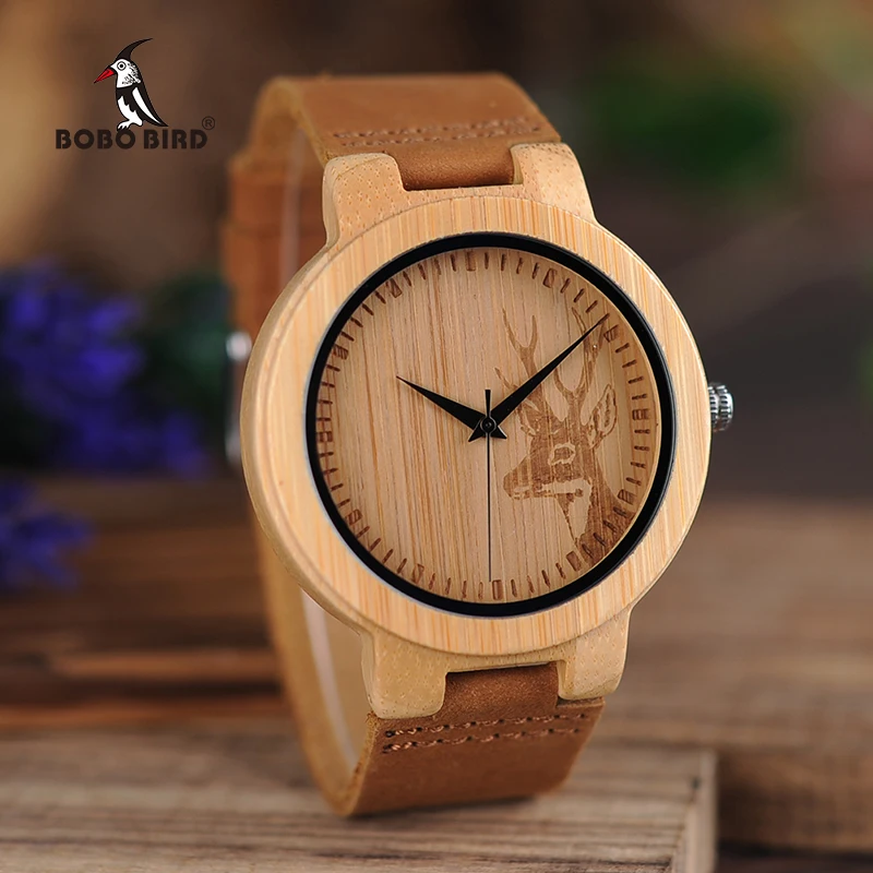 BOBO BIRD Men's Wooden Watches Simple Deer Design Men Top Brand Wood Bamboo Quartz Wrist Watch in gift box