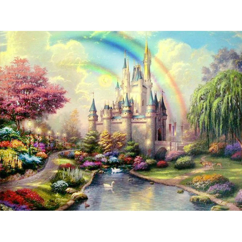 Needlework Diamond Embroidery Diy Rainbow Castle Diamond Painting Cross Stitch Scenery Full Square European Home Decor Picture