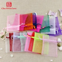 100pcs/lot Hot Sale Real Organza Bag 7.5*10cm Drawstring Bags Jewelry Packaging Multicolor Pouches Wedding Christmas Gift