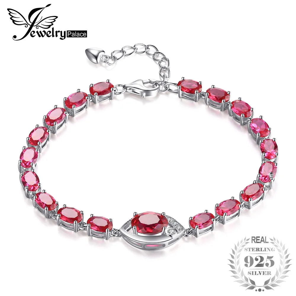 JewelryPalace Eye 10.8ct Created Red Ruby Link Bracelet 925 Sterling Silver Jewelry Fashion Bracelet for Women Fine Jewelrty