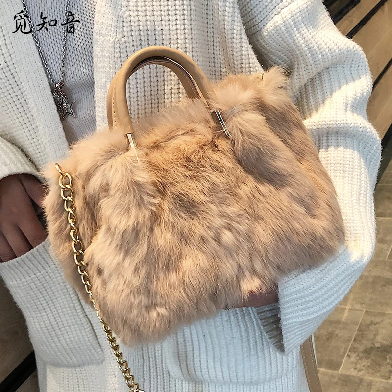 

European Fashion Lady Big Tote Bag Winter New High Quality Soft Plush Women's Designer Handbag Chain Shoulder Messenger Bag