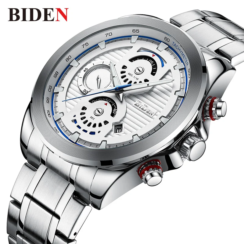 

Men Watches 2018 Luxury Brand Stainless Steel BIDEN Men's Quartz Wristwatches Waterproof Business Male Clock Relogio Masculino
