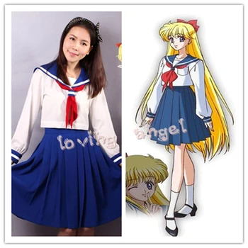 

Anime Sailor Moon Sailor Venus Cosplay Costume School Uniform Dress Customized Size Free Shipping