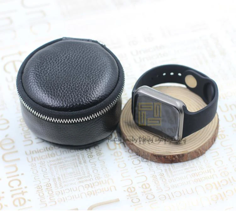 

High Quality Genuine Leather Watch Storage Box Round Watch Packaging Case watch Travel Ziplock Bag Protable