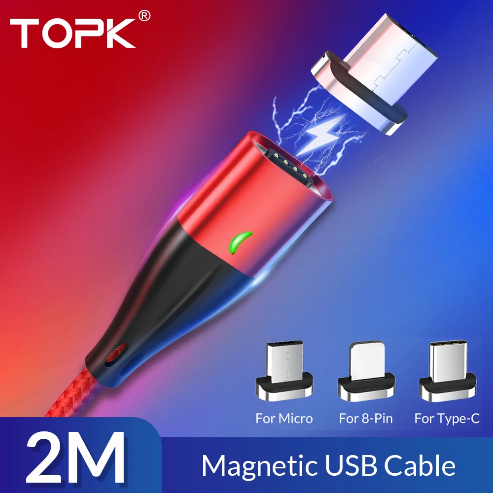 

TOPK 2M Magnetic Micro USB Cable for iPhone Samsung USB Type C Fast Charging Data USB C Magnet Charger Wire