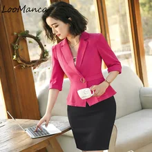 Летний модный женский костюм с юбкой, элегантный деловой блейзер с короткими рукавами и юбкой, офисный женский костюм размера плюс, рабочая одежда, блейзеры