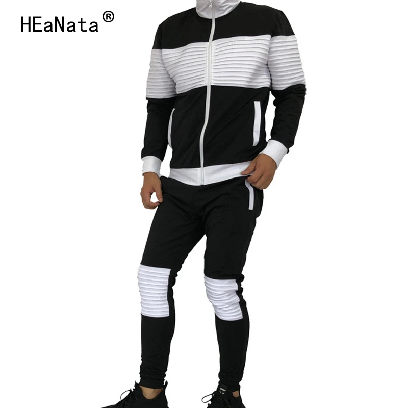 

2019 New Autumn Winter Mens Sportswear Two Pieces Hoodies+Sweatpants Casual Patchwork Track Suits Jogging Gym Running Sport Sets