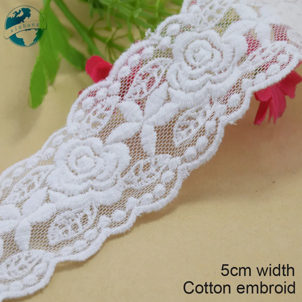 5yards 5cm Cotton embroid lace sewing ribbon guipure lace fabric trim warp knitting DIY Garment