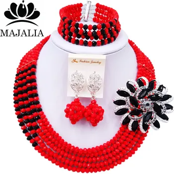 

Majalia Classic African Jewelry Set Opaque red and Black Crystal Bead Bride Jewelry Nigerian Wedding African Jewelry Sets 5AS030