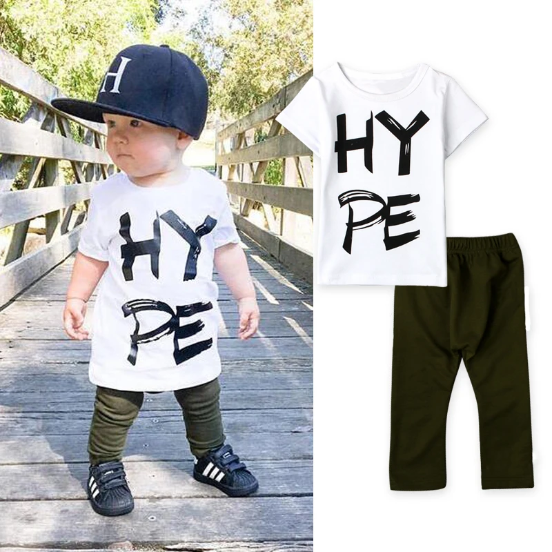 White Tops + Cotton Pants 2pcs Set Boys 0-5Y 2pcs Clothes Sets 2016 Summer Baby Boy Clothing Toddler Casual T-shirt