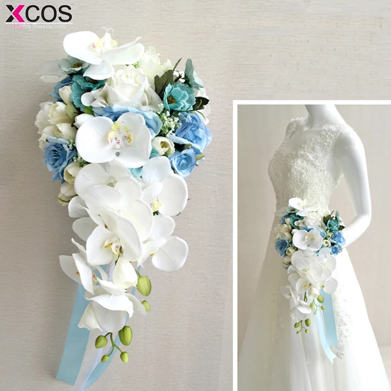 Сине-белые Винтаж Искусственные цветы Водопад для свадебных букетов букеты phalaenopsis букет невесты De Mariage