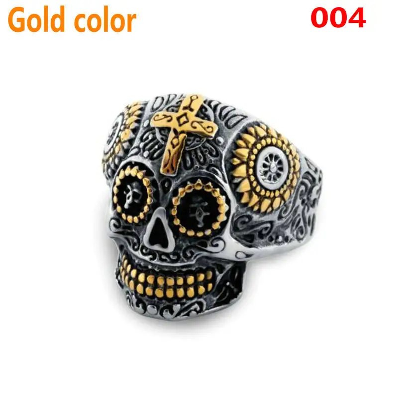 cheap Men #039;s skull pattern ring European and American retro men #039;s carved ring Ghost head bone ring Cross Ring