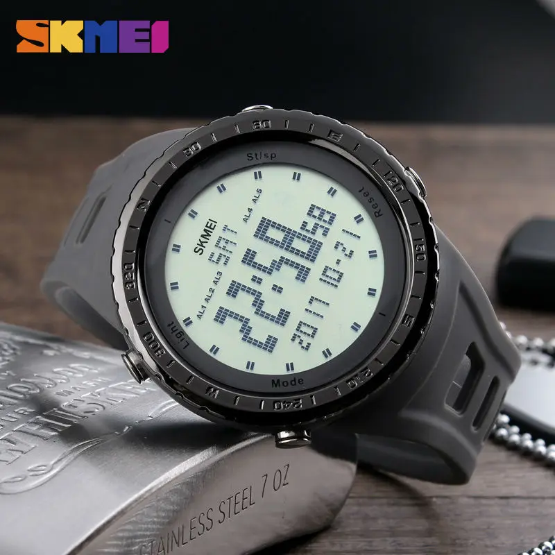 SKMEI мужские спортивные часы двойной таймер обратного отсчета будильник LED 50 м