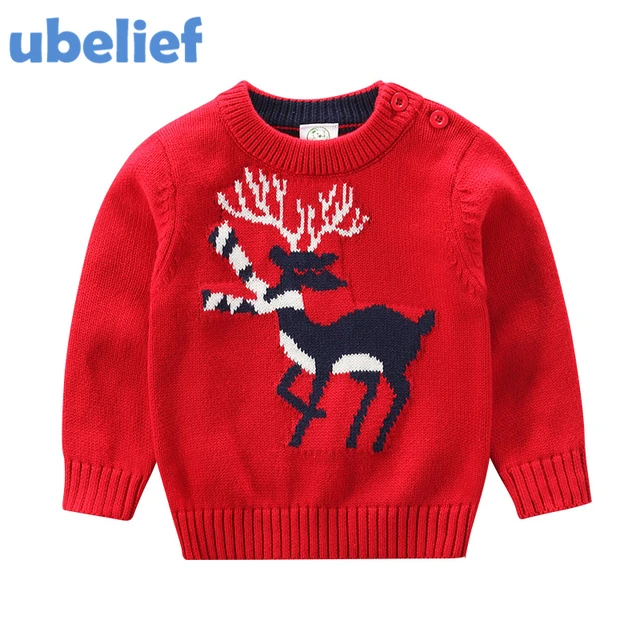ubelief christmas sweater toddlers boys embroider sika deer knitwear christmas sweater for toddler
