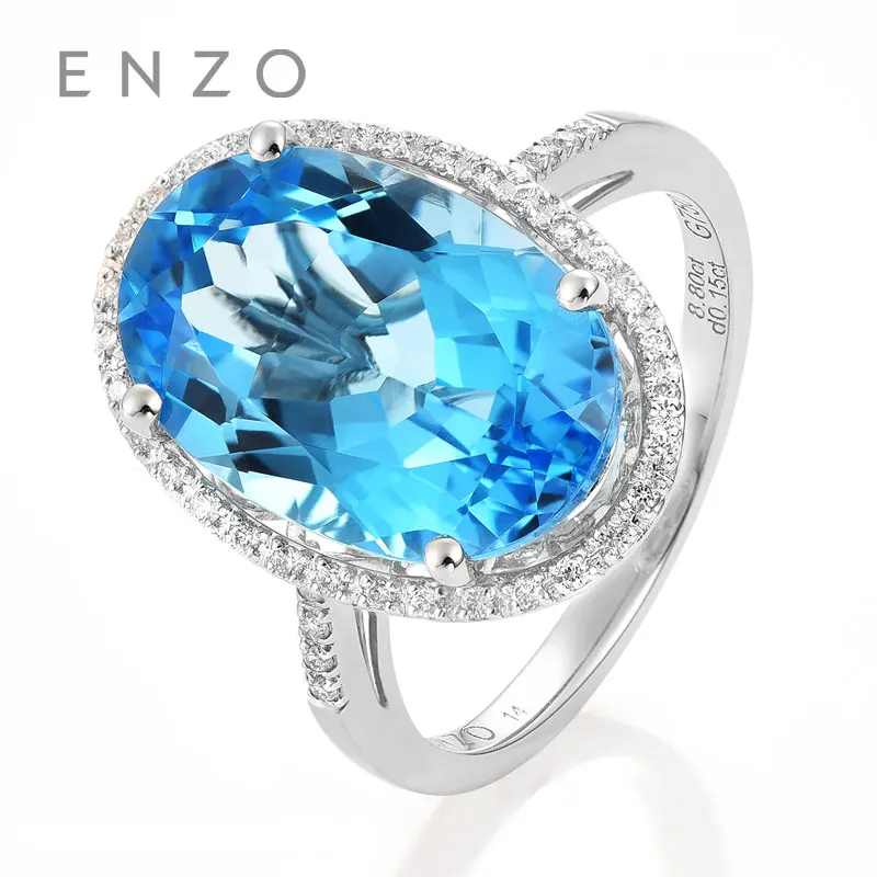 ENZO классический природных драгоценных камней 8.85Ct голубой топаз с 0 14 карат кольцо