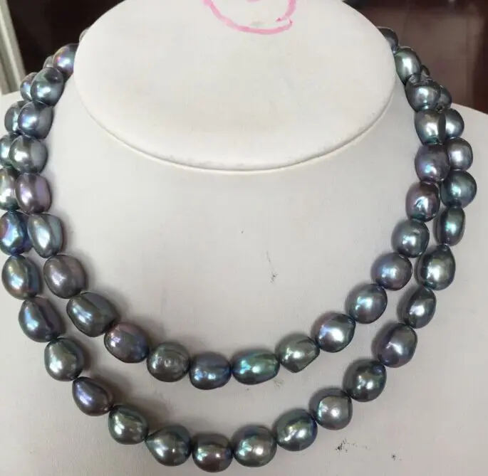 one strands 12-13mm natural south sea black blue pearl necklace 38inch
