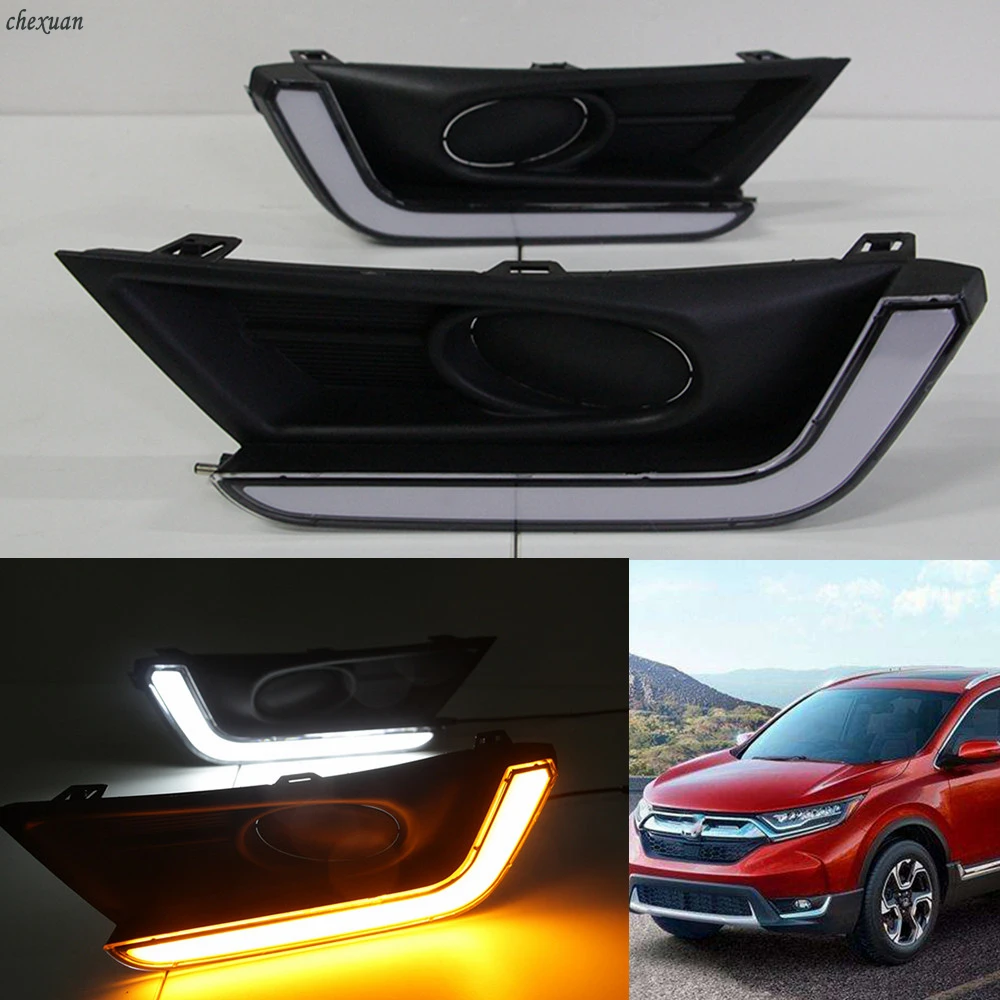 

CSCSNL 1 set DRL Driving Daytime Running Light with yellow turnning signal fog lamp LED For Honda CR-V CRV 2017 2018