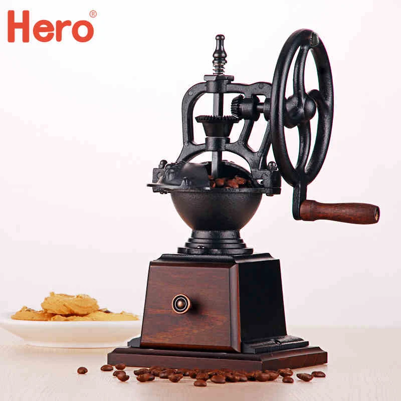 Hero Retro Manual Coffee Grinder Home Use Coffee Bean Mill Wood Stand