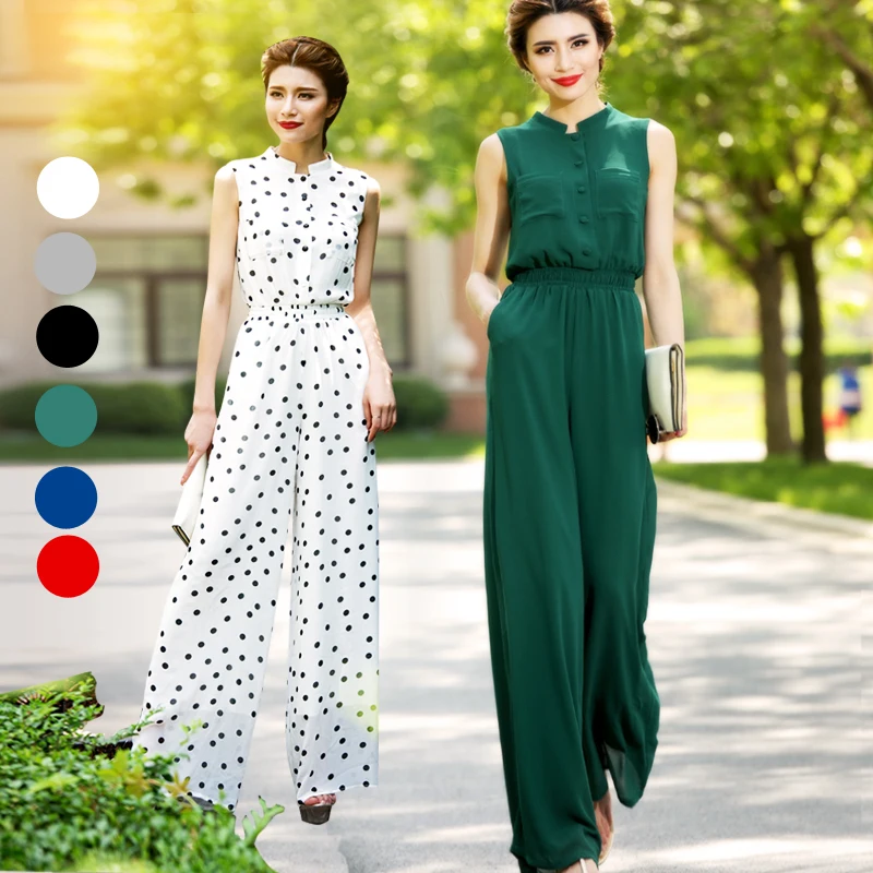 2017 vrouwen jumpsuit chiffon hight kwaliteit kleding vrouwelijke brede been mouwloos stip maxi lange groen grijs rood blauw zwart 2xl 2017 vrouwen jumpsuit chiffon hight kwaliteit kleding vrouwelijke brede been mouwloos stip maxi lange groen grijs rood blauw zwart 2xl