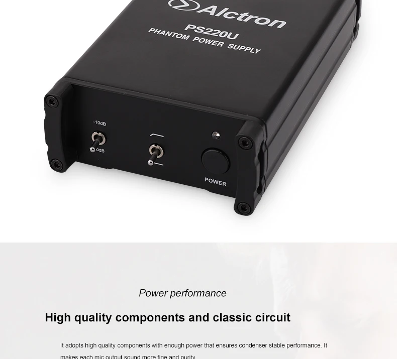 Alctron PS220U 48 В фантомный источник питания USB источник питания Выключатель шумоподавления легкий портативный для конденсаторного микрофона