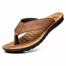2017 Vache En Cuir Hommes Plage Pantoufles Mode Flip Flops Avec Semelle souple À La Mode Respirant Facile Pour Correspondre Hommes Chaussures D’été 6731