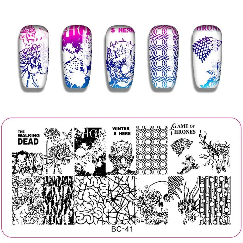 1 шт дизайн ногтей Штамповка Хэллоуин шаблон животное Череп Дизайн прямоугольный шаблон для ногтей штамповка пластины трафарет для ногтей - Цвет: BC41