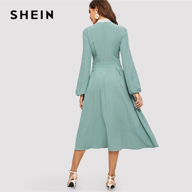 SHEIN Элегантное Платье С Бантом Стильное Офисное Платье С Длинным Рукавом Винтажное Платье