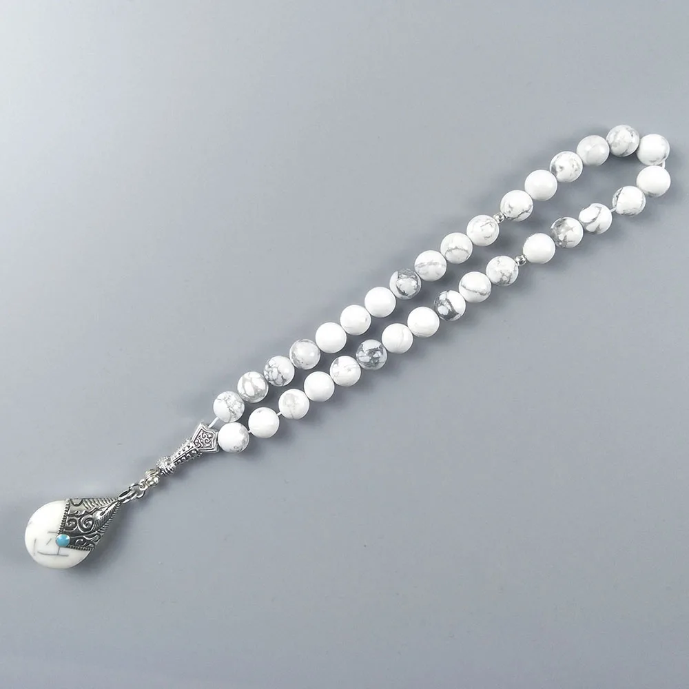 Новый дизайн Белый Howlite 10 мм натуральный камень tasbih с кулоном для мусульманских
