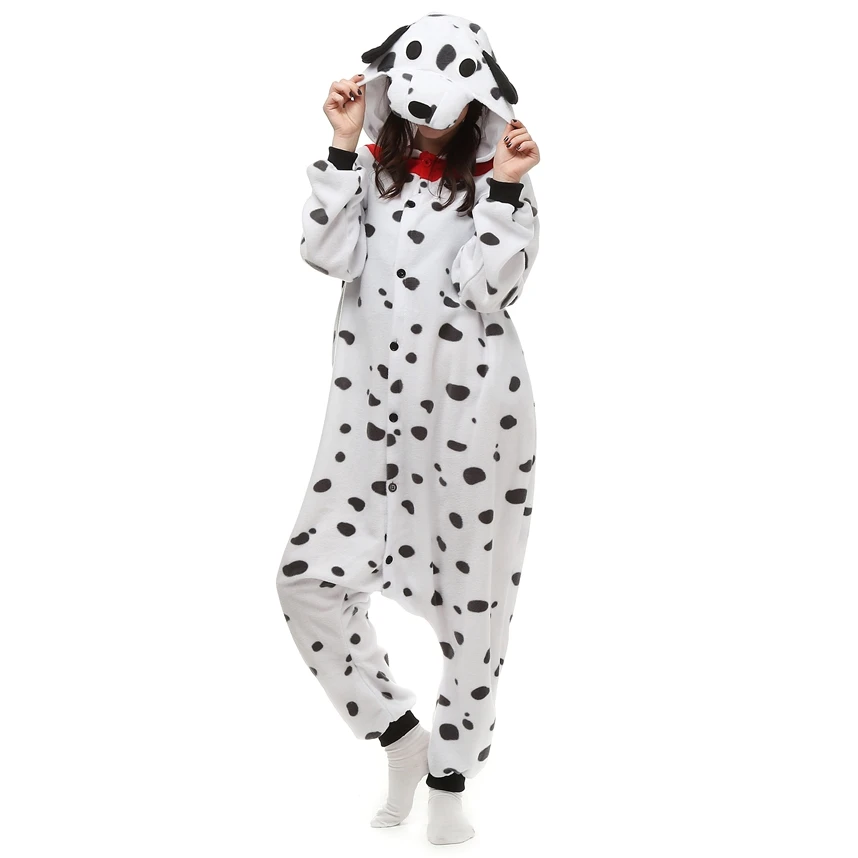 Adults Polar Fleece Kigurumi Dalmatian Dog Costume Animal Onesie Pajamas Halloween Carnival