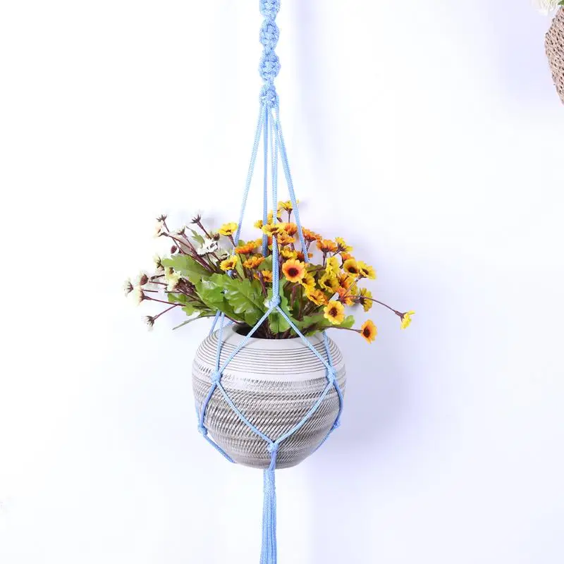 Vintage Knotted Plant Hanger Basket Green Flowerpot Macrame Lifting