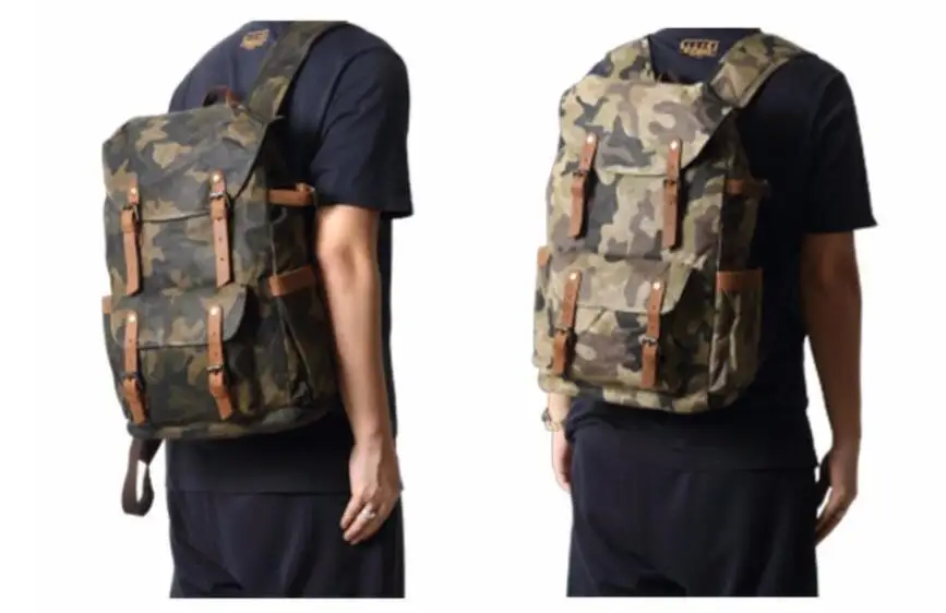 Men Vintage Waterproof Travel Camouflage Backpack Retro High Quality Wax Canvas School Bag Teenager College Leisure Bookbag