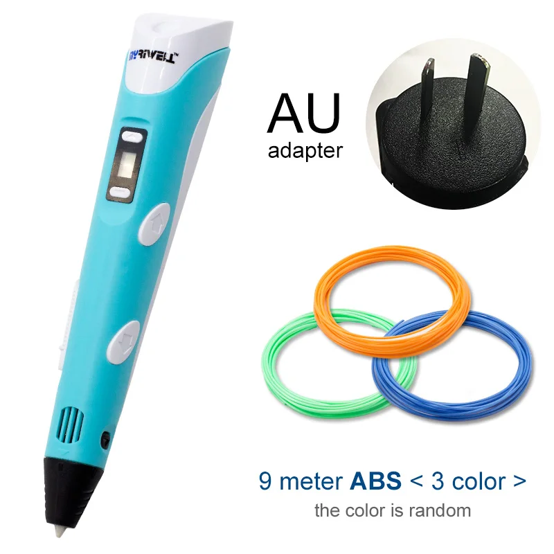 Myriwell 3D Ручка светодиодный экран DIY 3D печатная ручка 100 м ABS нить креативная игрушка подарок для детей дизайн рисунок - Цвет: Blue AU