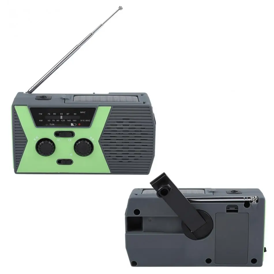 Открытый на солнечной батарее с заводной рукояткой погода радио Светодиодный фонарик AM/FM NOAA радио зеленый USB порт