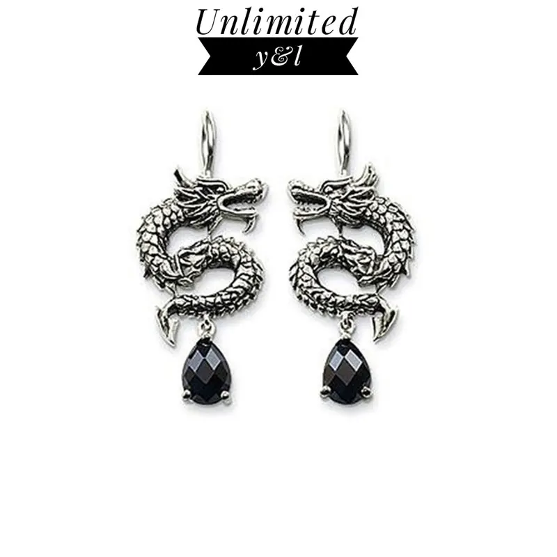 

Black Water Drop Crystal Chinese Dragon Drop Earrings for Women Men Thomas Style Dangle Earring 925 Sterling Silver Fashion Good Jewelry Accessories Eardrop Gift