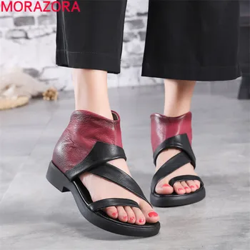 

MORAZORA 2020 top quality genuine leather shoes women sandals Retro flip flops mixed colors summer sandals fashion flat shoes