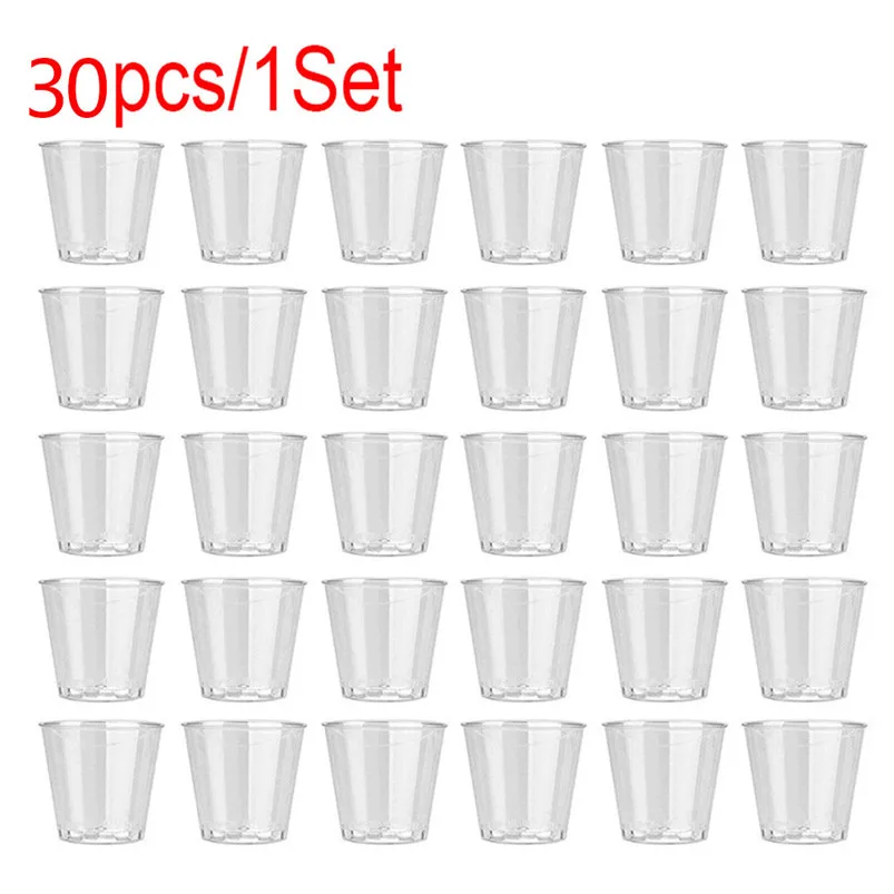 30PCS Clear Plastic Cups Disposable Party Shot Glasses Jelly Cups Tumblers Birthday Home Decoration 40MR0404
