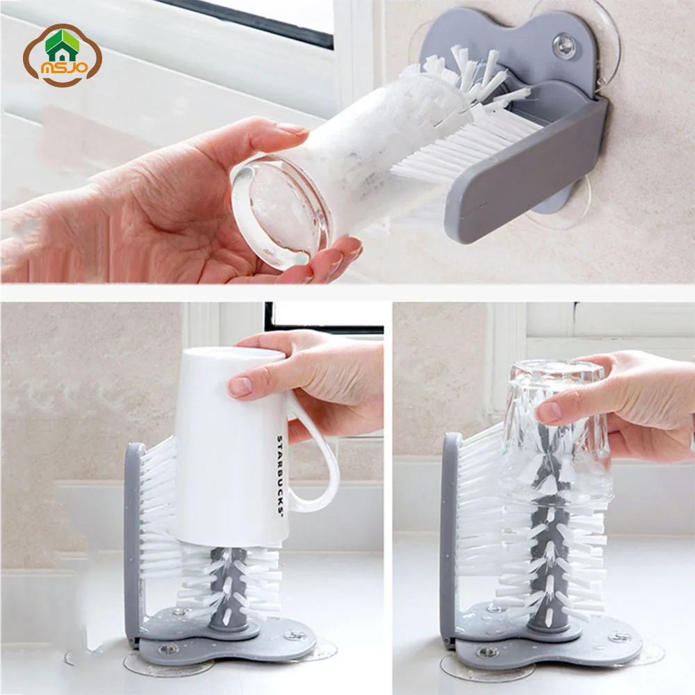 MSJO Glass Cleaner Bottles Stand Base Brush Cup Sink Drinking Water
