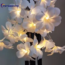 Белый фиолетовый ткань frangipani с цветочным рисунком для свадебных торжеств светодиодный индикатор заряда батареи, Плюмерия, гирлянда, вечерние, Рождество, в спальню 1/2/3/4 м