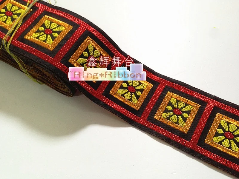

5cm 50mm 2' squares blocks wine orange black DIY border costume laciness lace national jacquard ribbon embroidery woven webbing