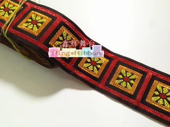 

5cm 50mm 2' squares blocks wine orange black DIY border costume laciness lace national jacquard ribbon embroidery woven webbing