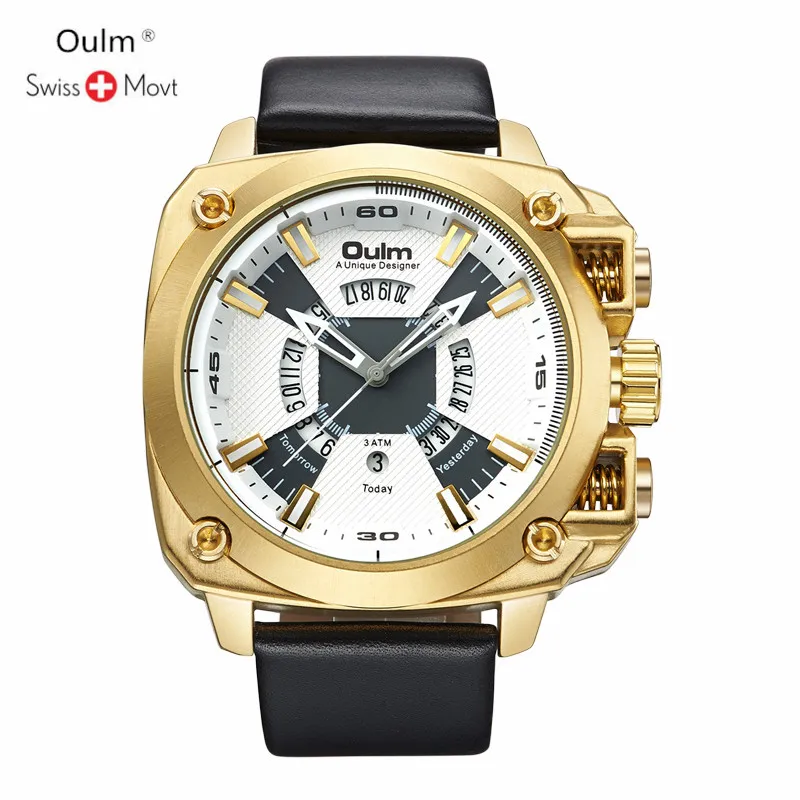 

Oulm Creative Brand Luxury Mens Round Quartz Watches Male Waterproof Date Clock Stainless Steel Mesh Business Men Wrist Watch
