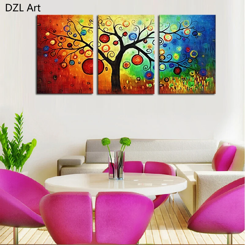 Unframed 3 Pieces Abstract Colorful Tree Modern Home Wall Decor Canvas