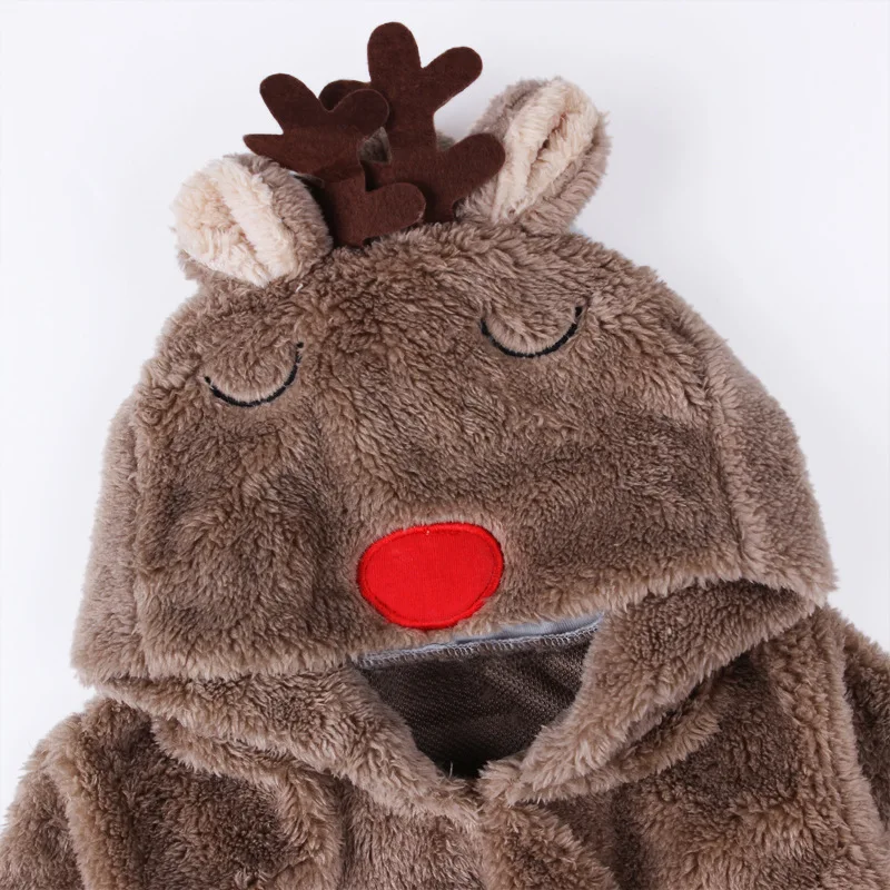 Christmas Romper Plush Jumpsuit Reindeer Snowsuit Long Sleeve for Unisex Baby Infant Boy or Girl