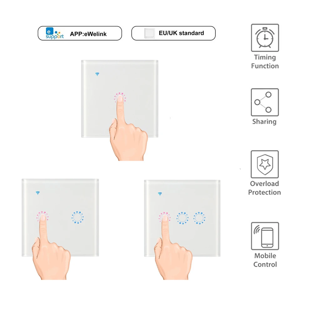 

Wireless Light Switches WiFi Smart Wall Switch Touchable APP Controll Light Switch For Alexa Echo Google Home Assistant